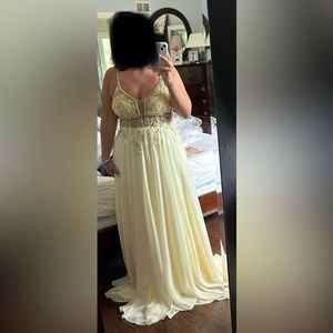 Yellow beaded prom dress, size 8